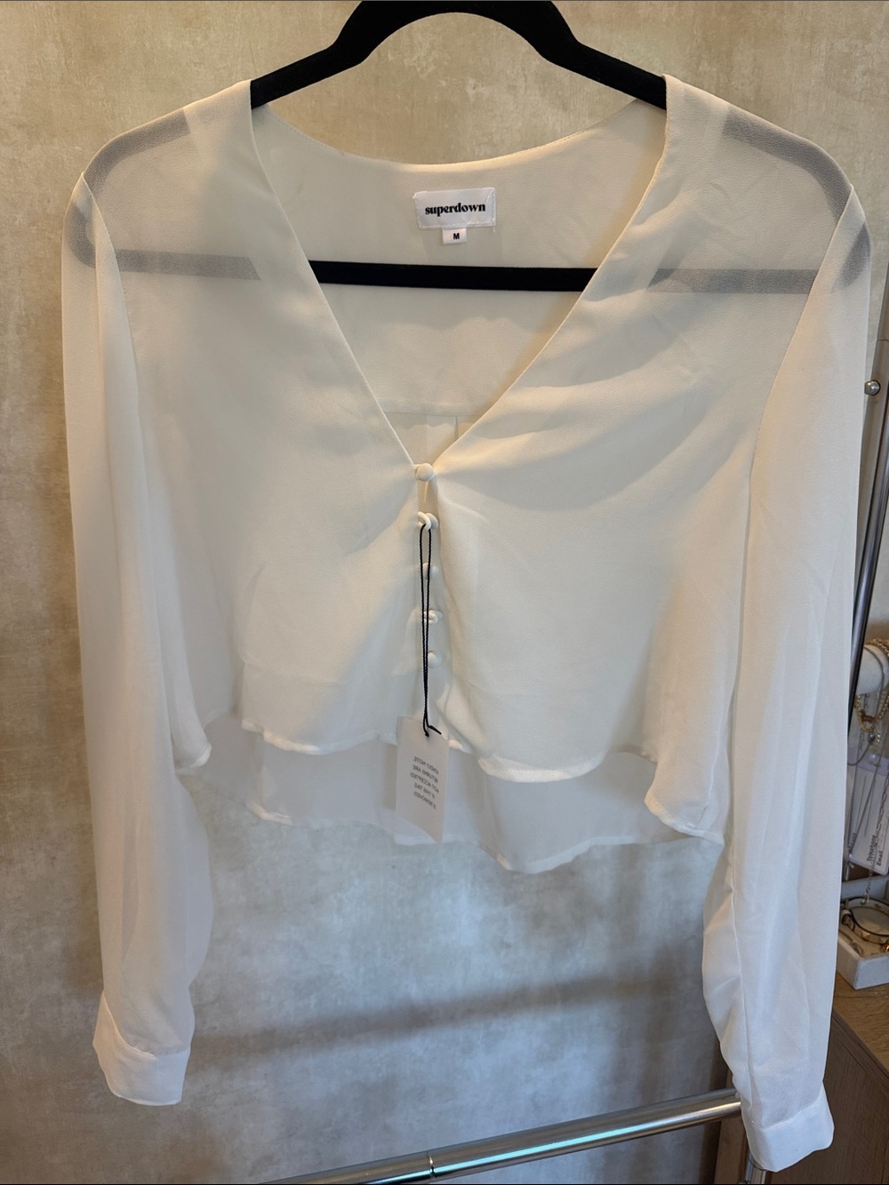 superdown Ivory Sheer Layered Tie-Front Blouse Top